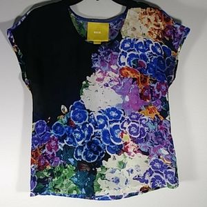 Anthropologie Maeve blue & floral silk blouse Sz 0